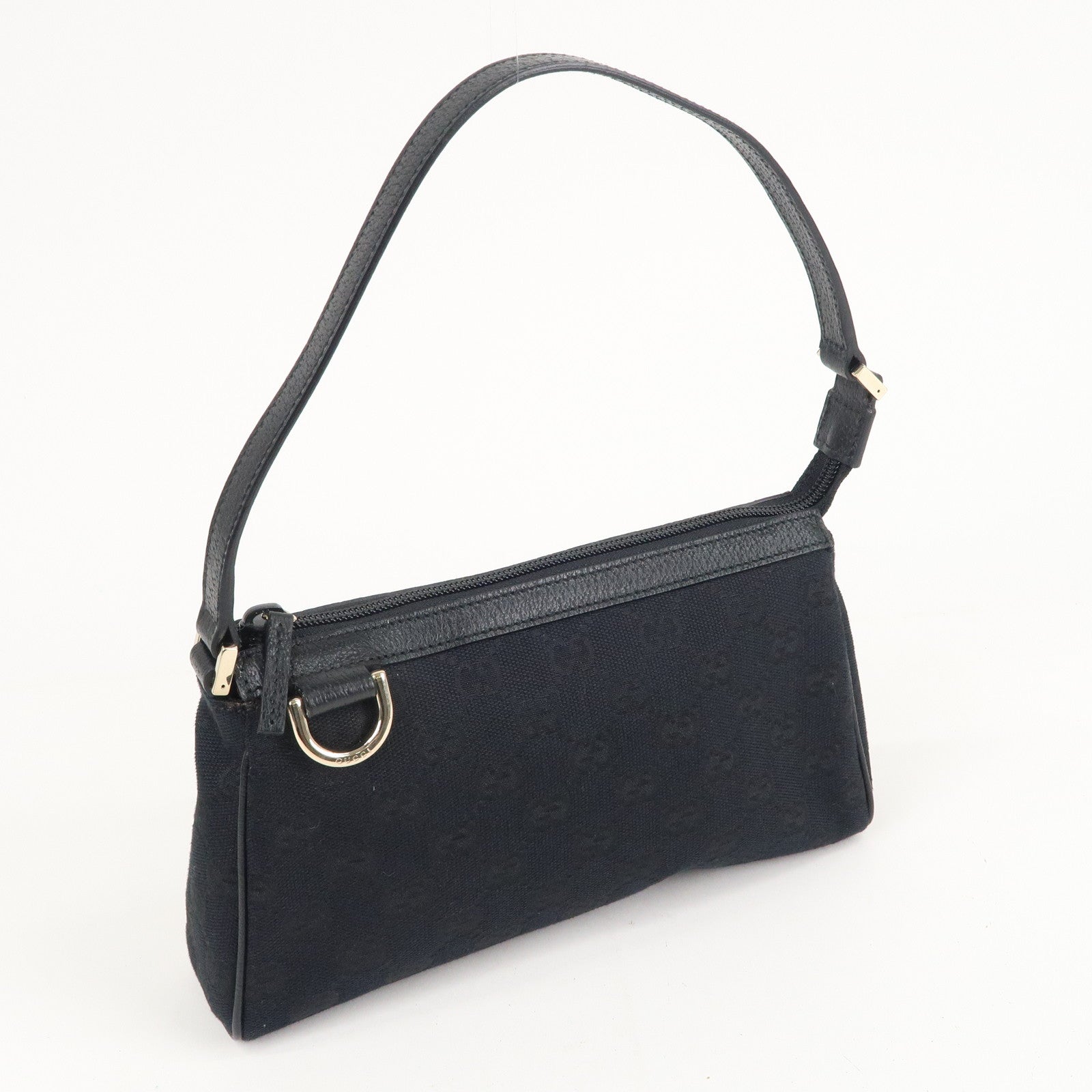 GUCCI Abbey GG Canvas Leather Hand Bag Pouch Black 145750