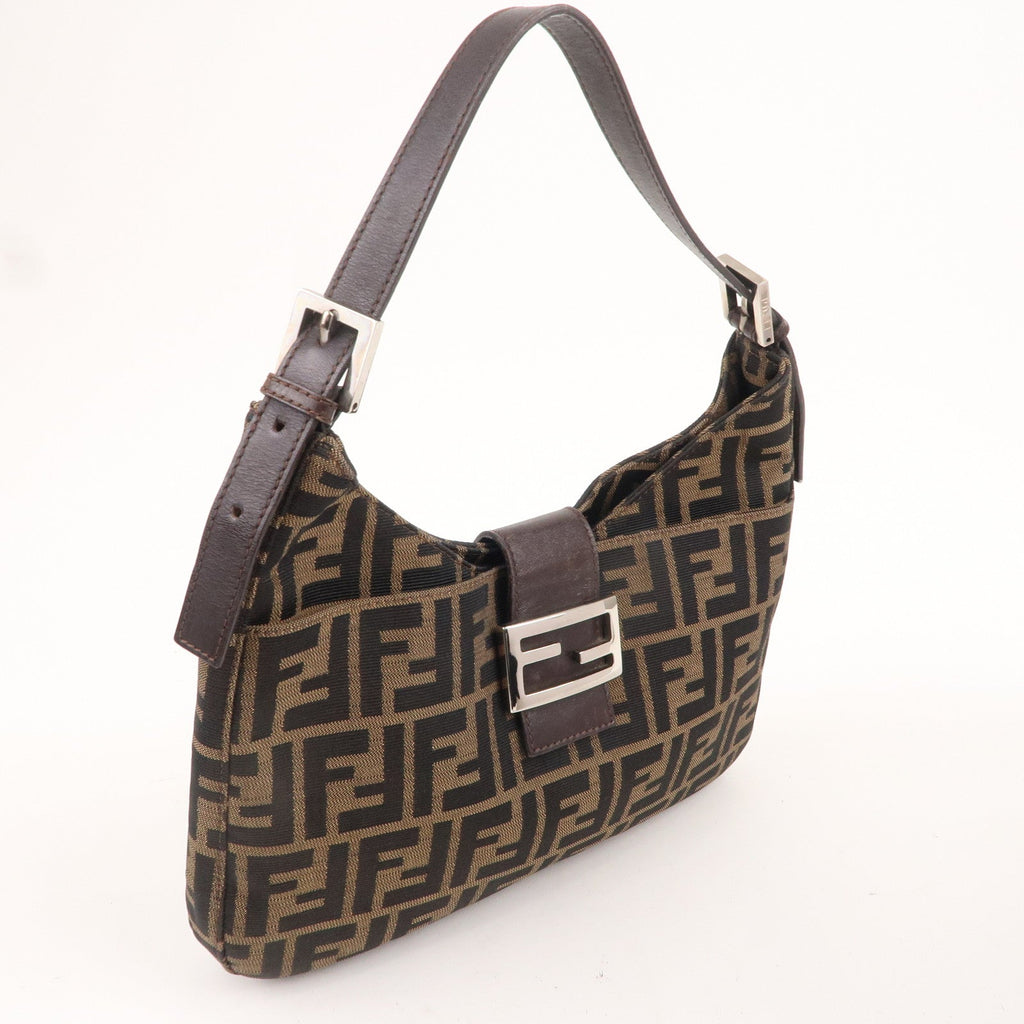 FENDI Zucca Canvas Leather Shoulder Bag Brown Black 26569