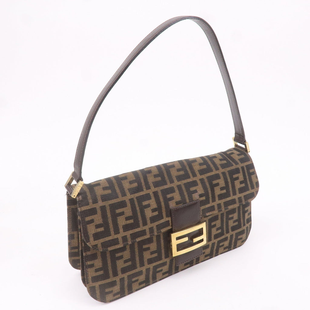 FENDI Zucca Canvas Leather Shoulder Bag Brown Black 16322