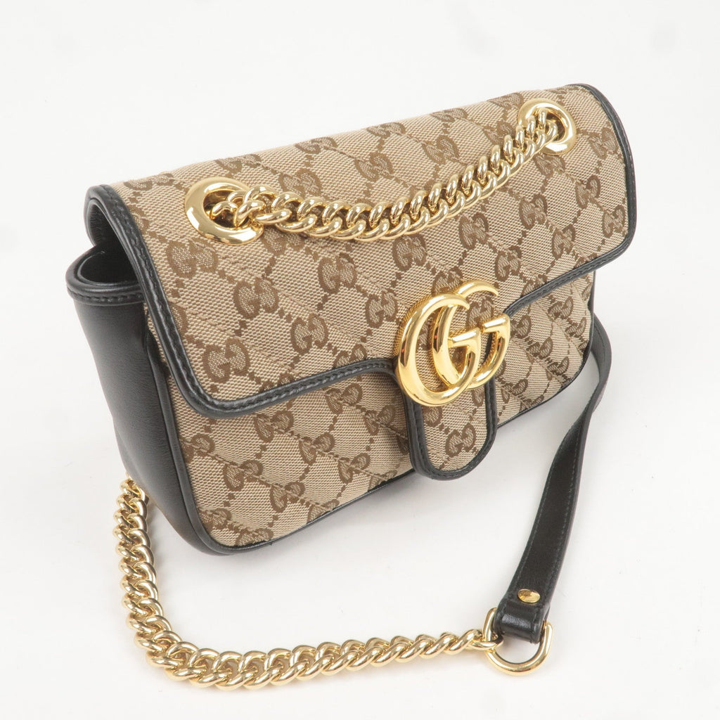 GUCCI GG Marmont GG Canvas Leather Chain Shoulder Bag 446744
