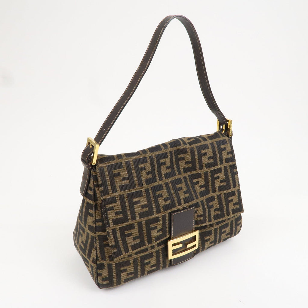 FENDI Mamma Baguette Zucca Canvas Leather Shoulder Bag 26325