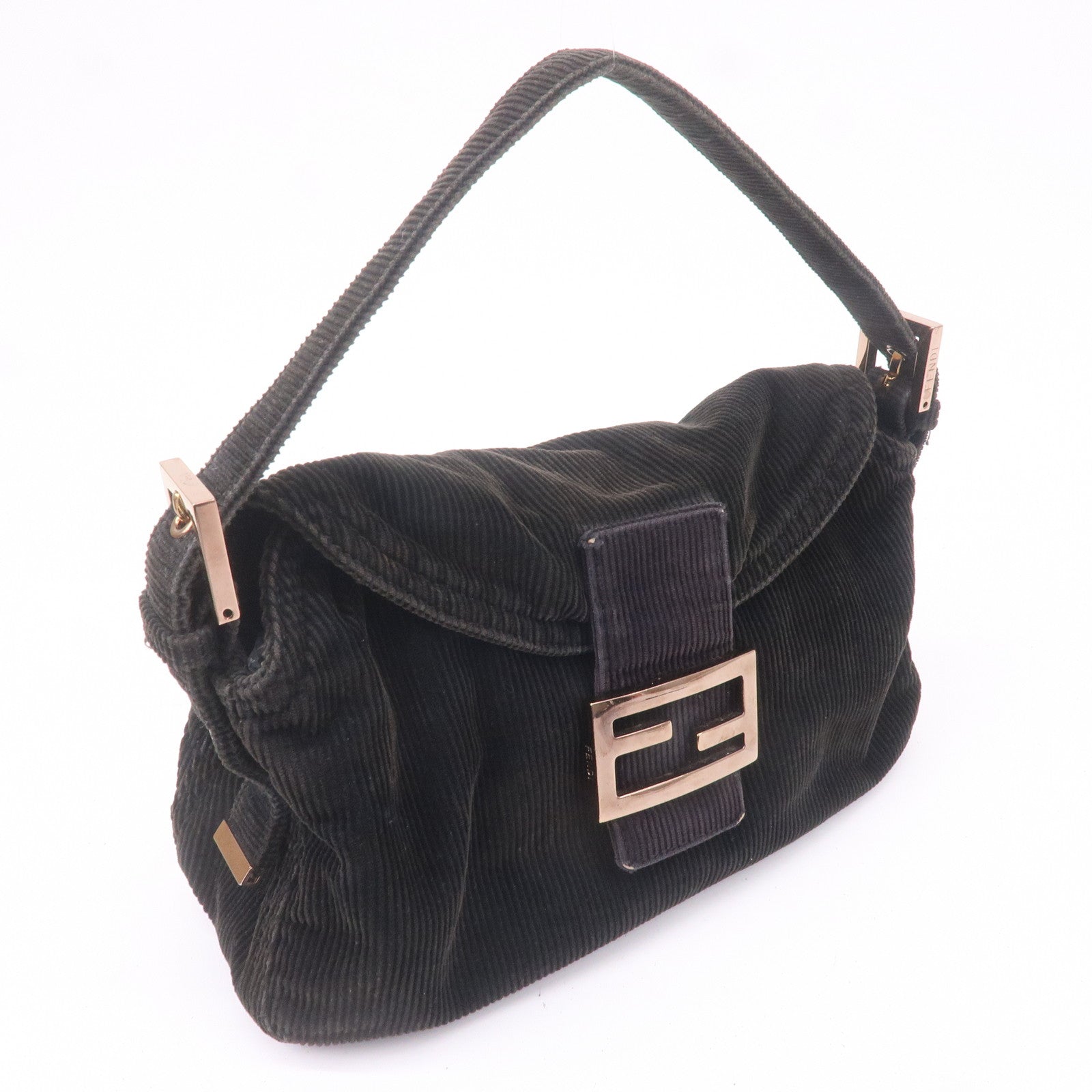 FENDI Corduroy Shoulder Bag Hand Bag Black