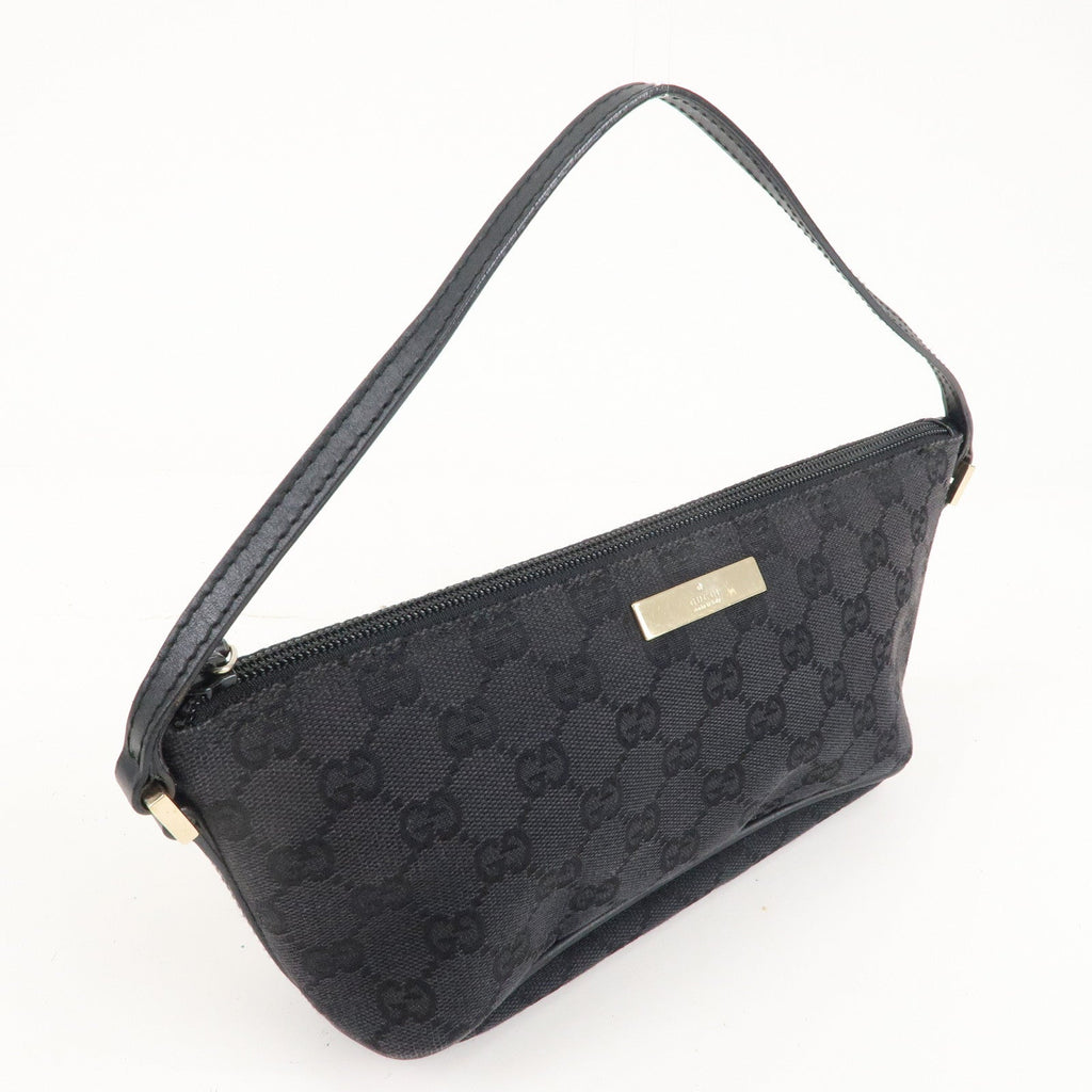 GUCCI Boat Bag GG Monogram Canvas Leather Pouch Black 039.1103