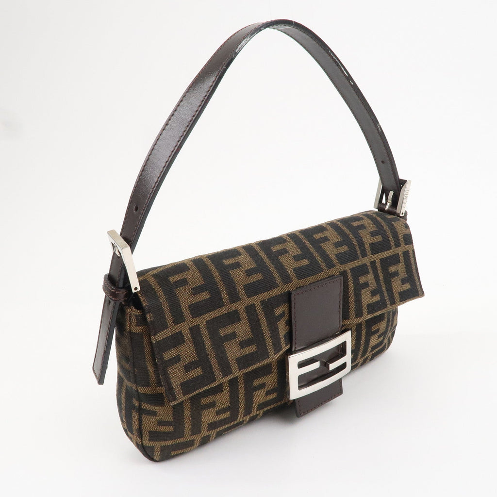 FENDI Mamma Baguette Canvas Leather Shoulder Bag Brown Black 26424