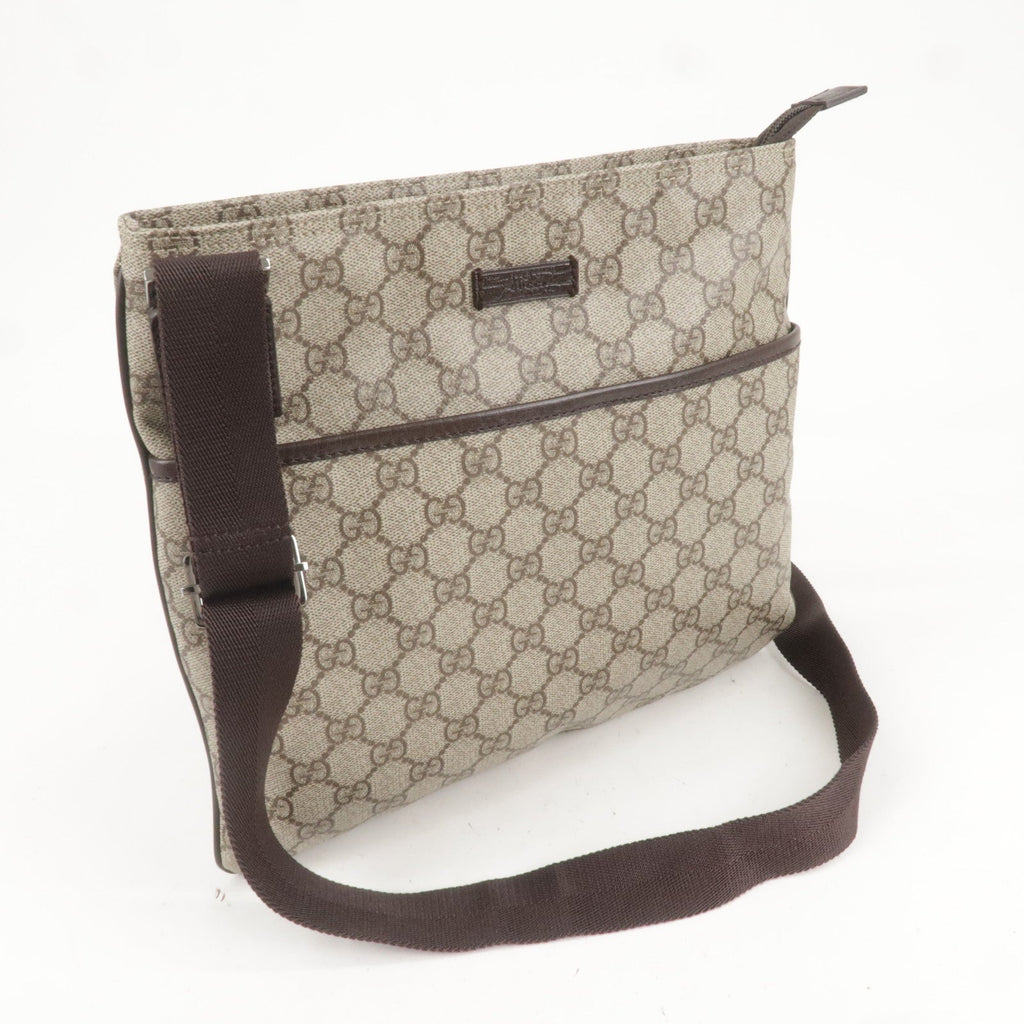 GUCCI GG Supreme Leather Shoulder Bag Beige Brown 141626
