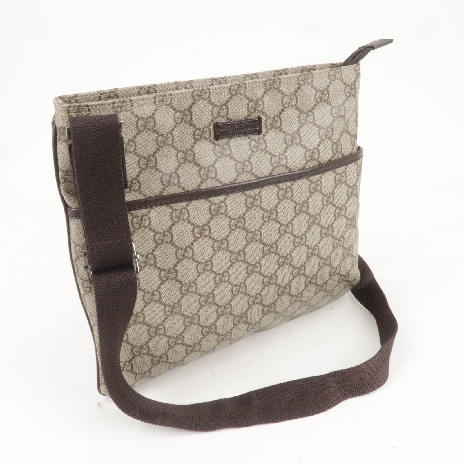 GUCCI GG Supreme Leather Shoulder Bag Beige Brown 141626
