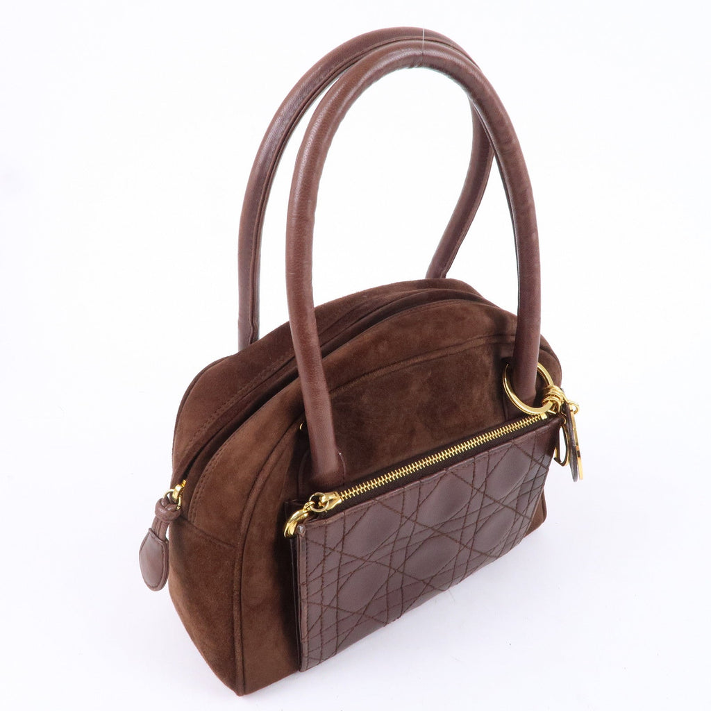 Christian Dior Cannage Suede Leather Hand Bag Brown