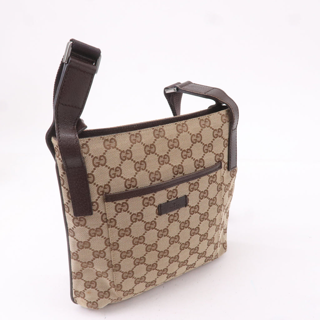 GUCCI GG Canvas Leather Shoulder Bag Beige Brown 122793