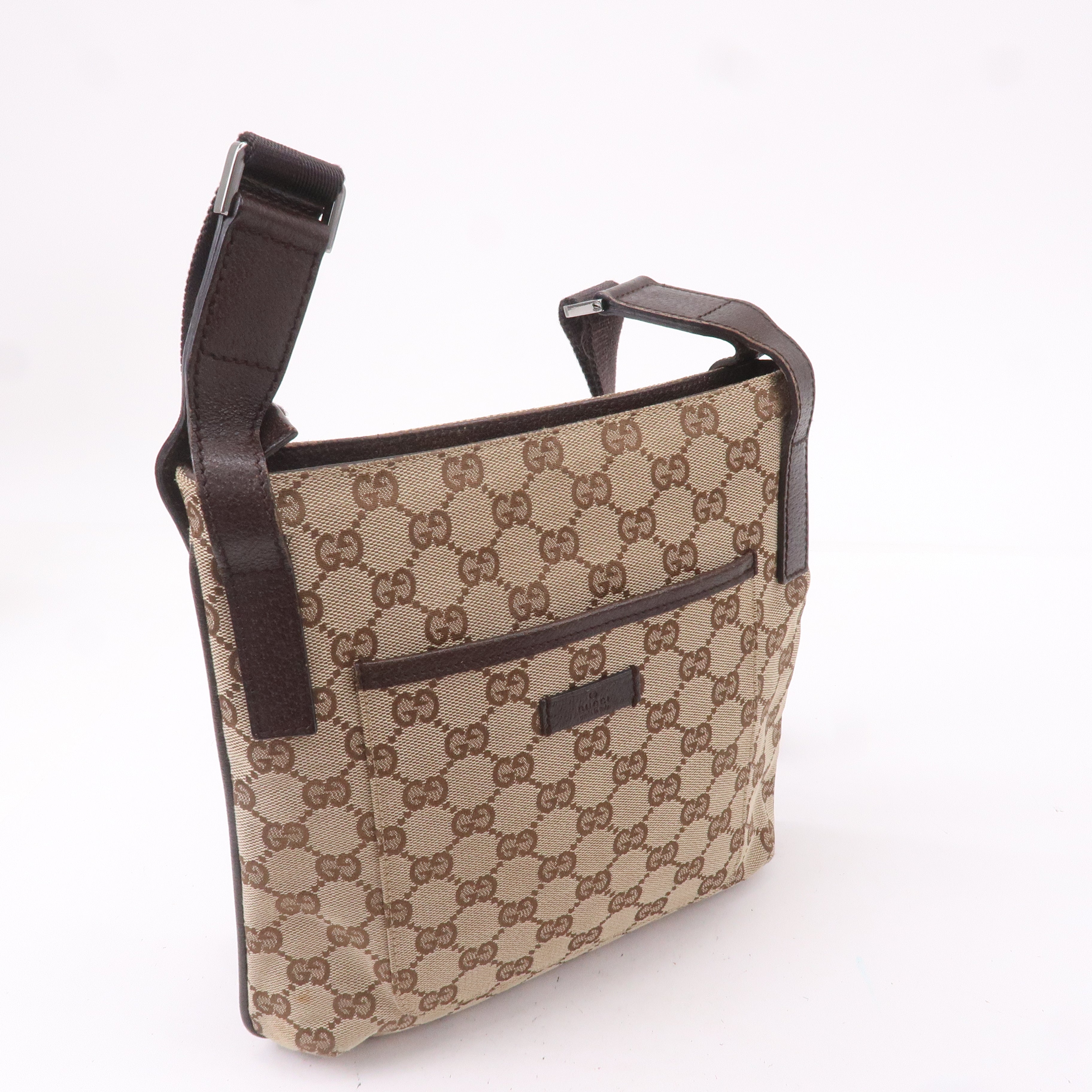 GUCCI GG Canvas Leather Shoulder Bag Beige Brown 122793