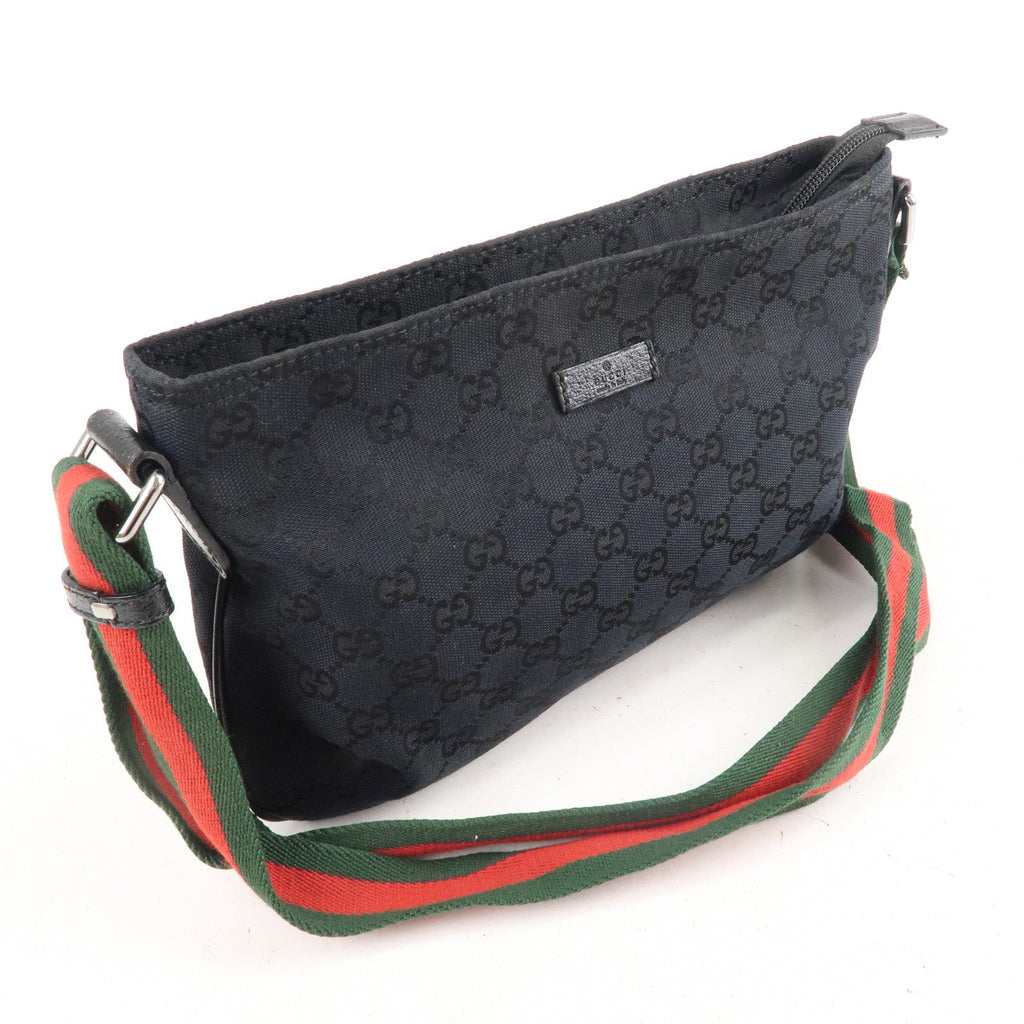 GUCCI Sherry GG Canvas Leather Shoulder Bag Black 189749