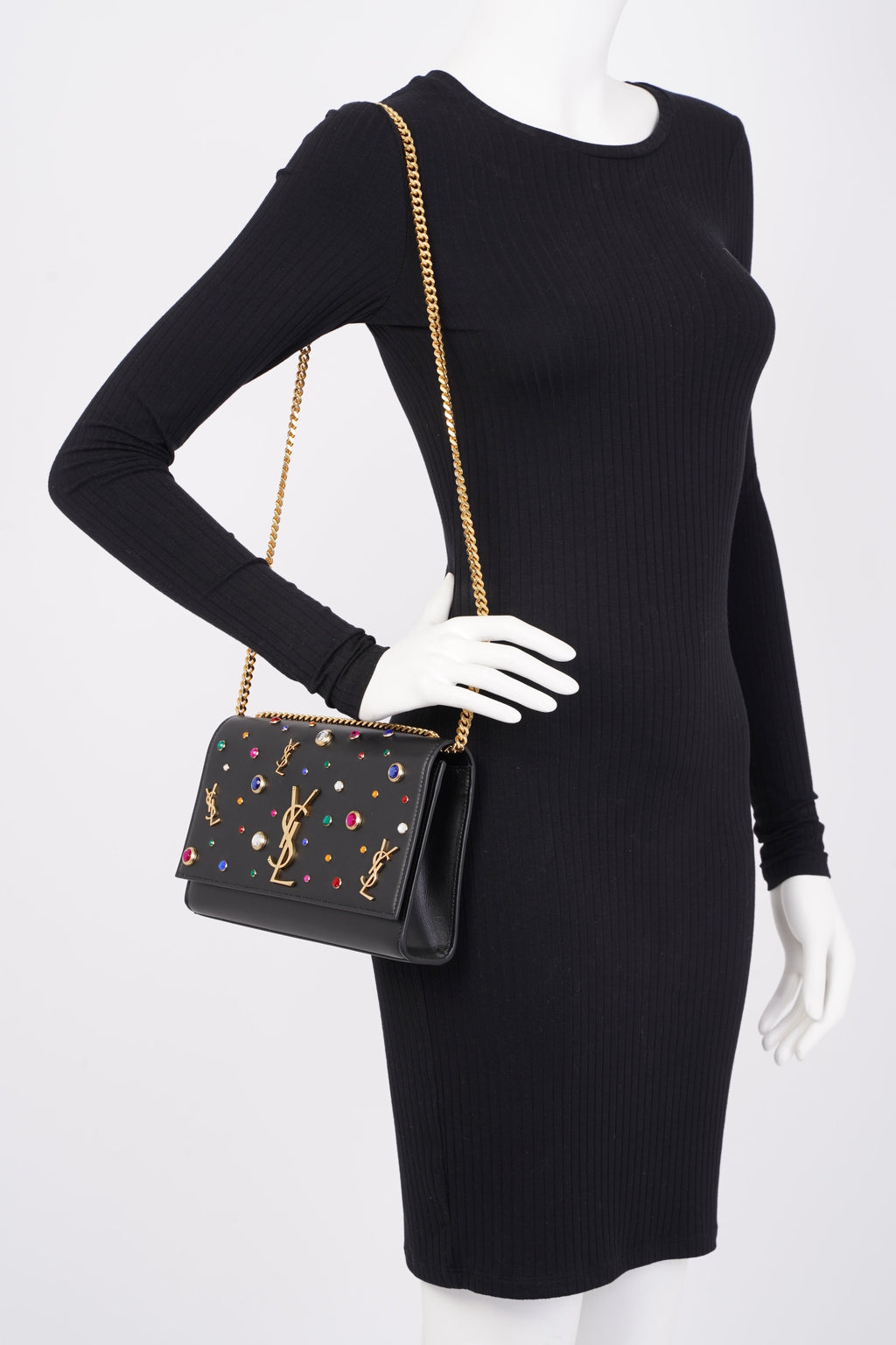 Saint Laurent YSL Kate Gem Embellished Medium Black / Embellished Leather