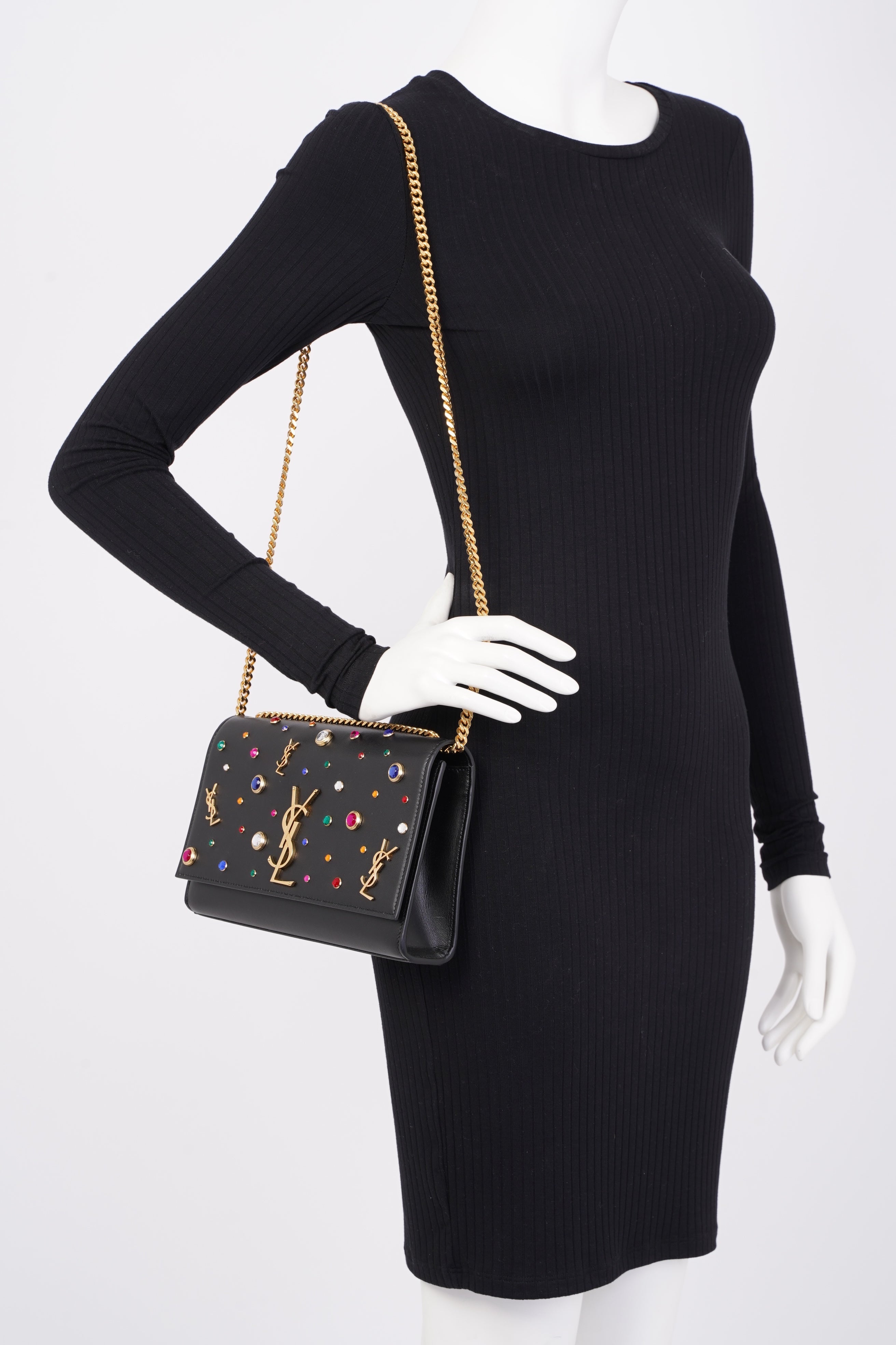 Saint Laurent YSL Kate Gem Embellished Medium Black / Embellished Leather