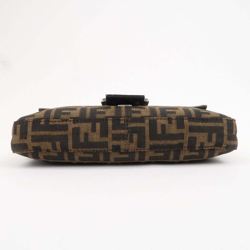 FENDI Mamma Baguette Canvas Leather Shoulder Bag Brown Black 26424