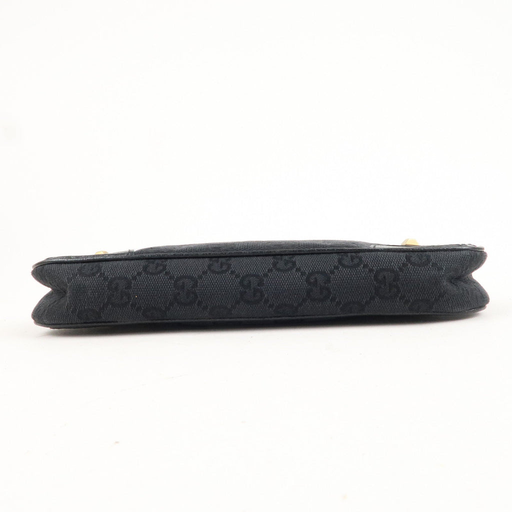 GUCCI GG Canvas Leather Chain Hand Bag Pouch Black 120940