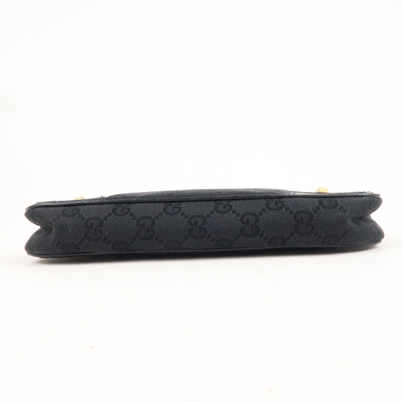 GUCCI GG Canvas Leather Chain Hand Bag Pouch Black 120940