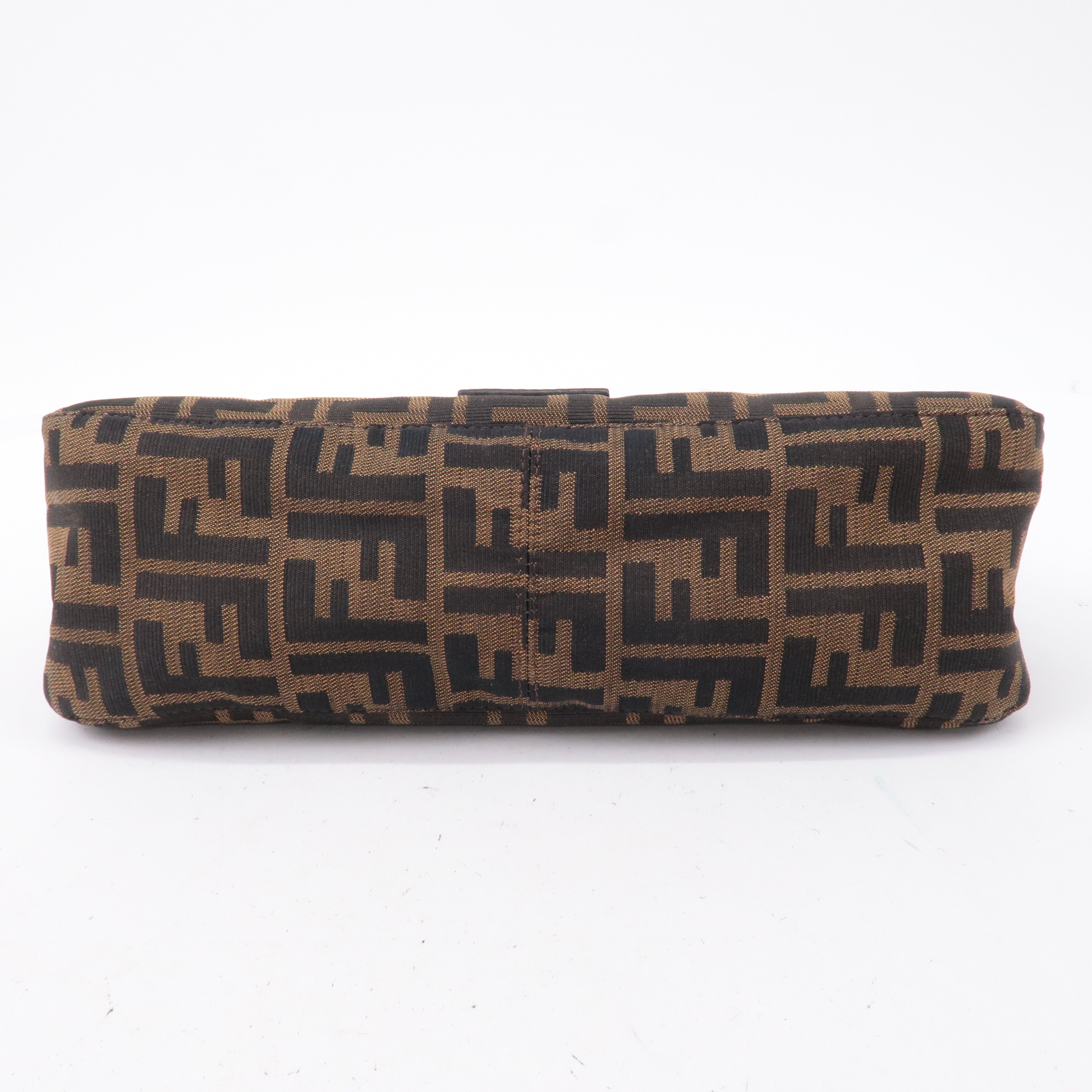 FENDI Mamma Baguette Zucca Canvas Leather Bag Brown 8BR181