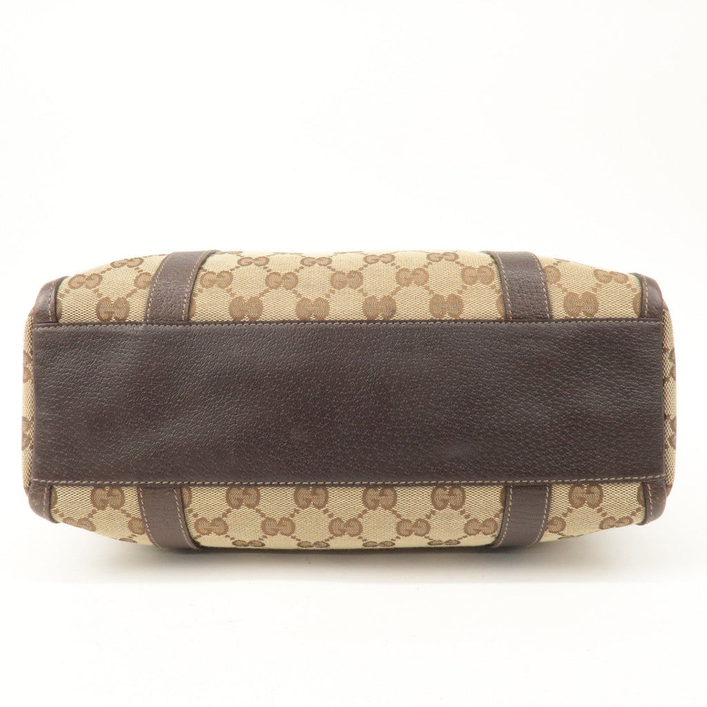 GUCCI Abbey GG Canvas Leather Boston Bag Beige Brown 130942