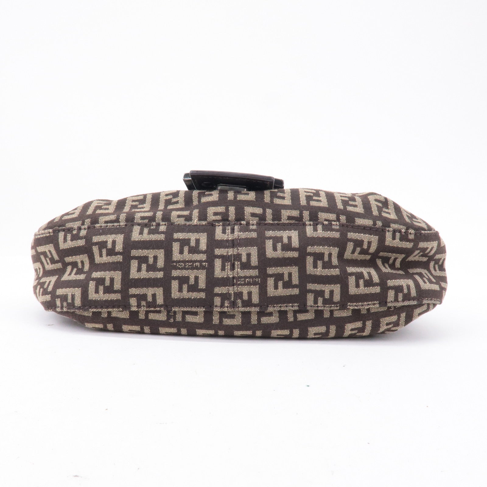 FENDI Zucchino Canvas Leather Shoulder Bag Brown Beige 8BR277