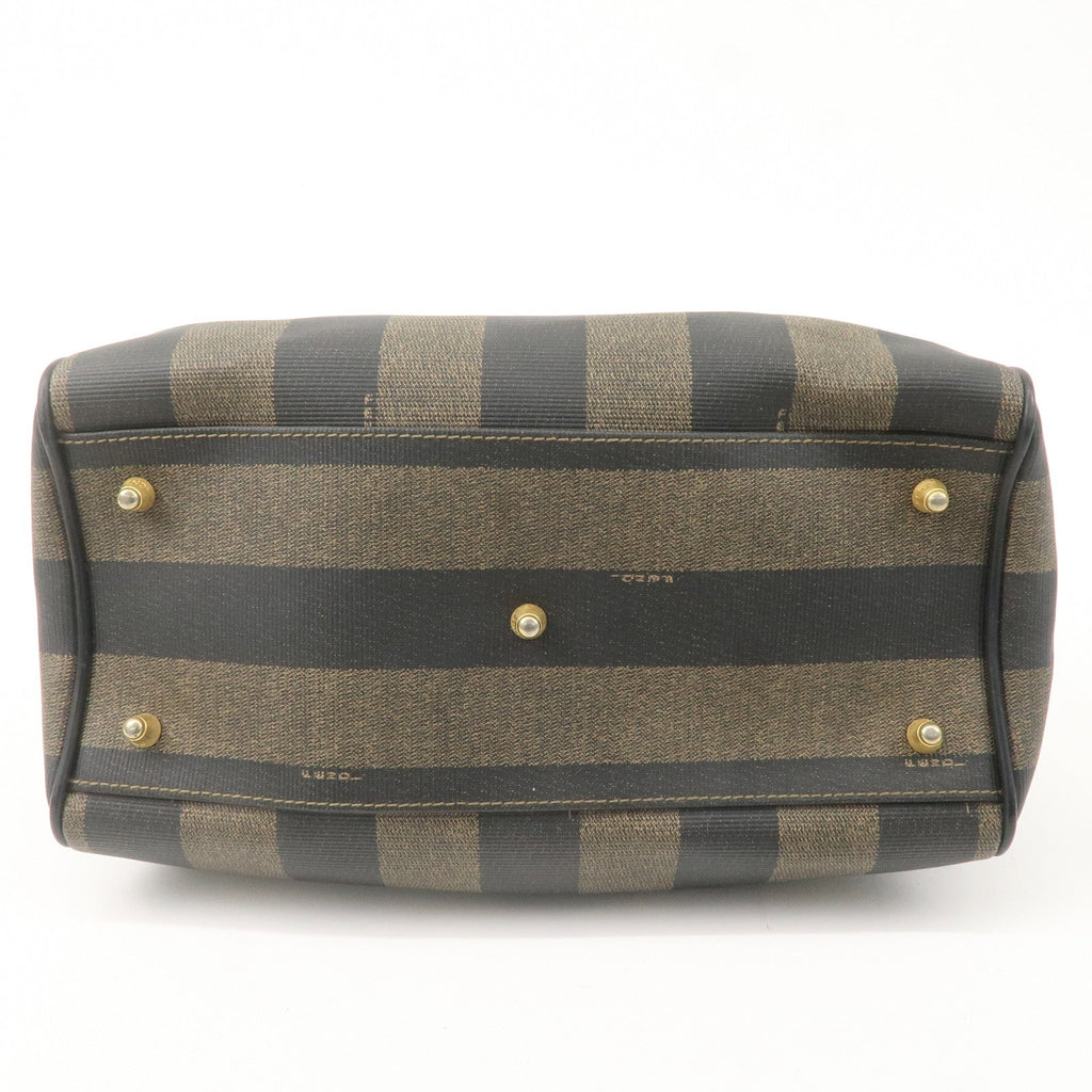 FENDI Pequin PVC Leather Mini Boston Bag Brown Black 04498