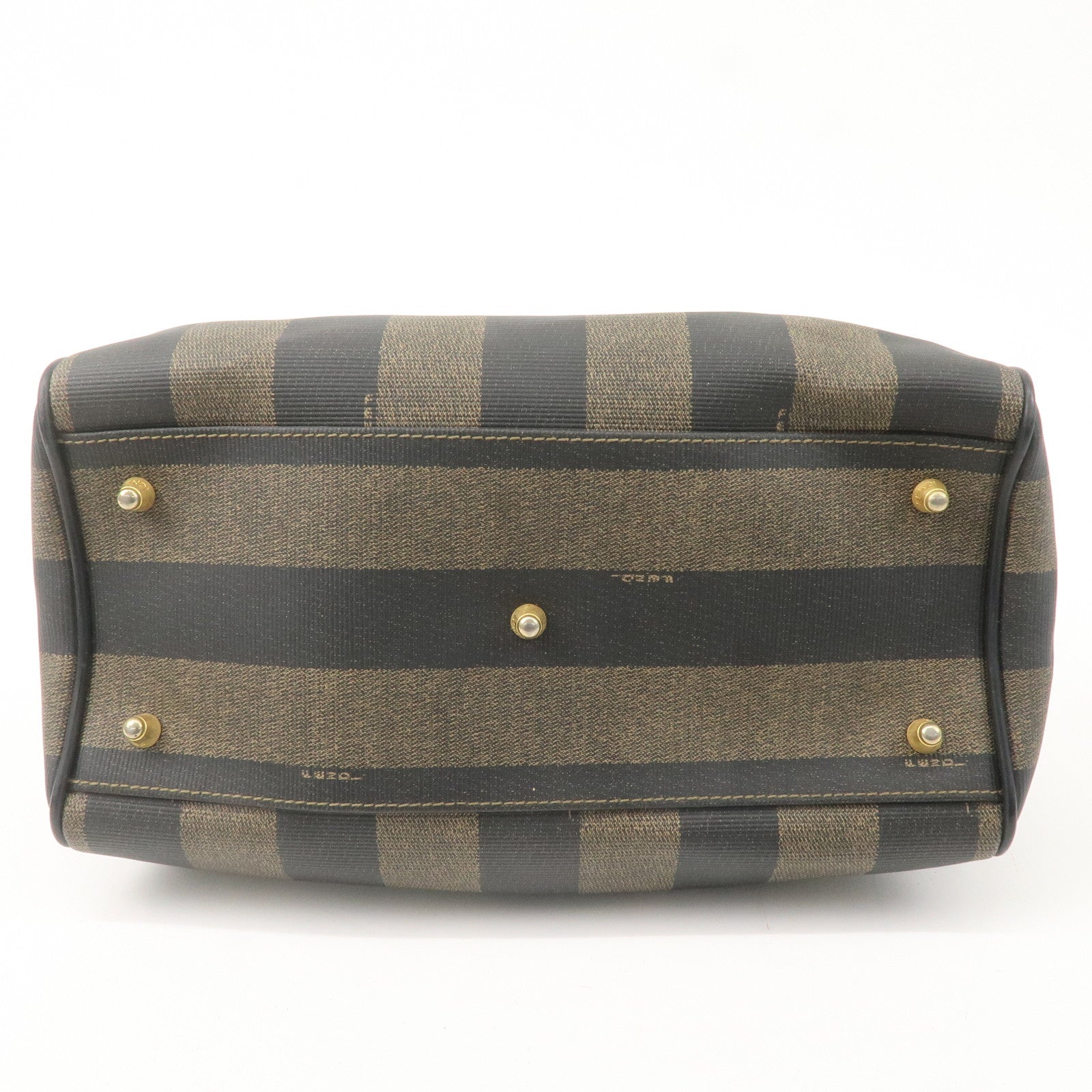 FENDI Pequin PVC Leather Mini Boston Bag Brown Black 04498
