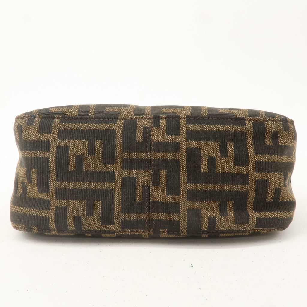 FENDI Zucca Canvas Leather Shoulder Bag Khaki Brown Black 26723