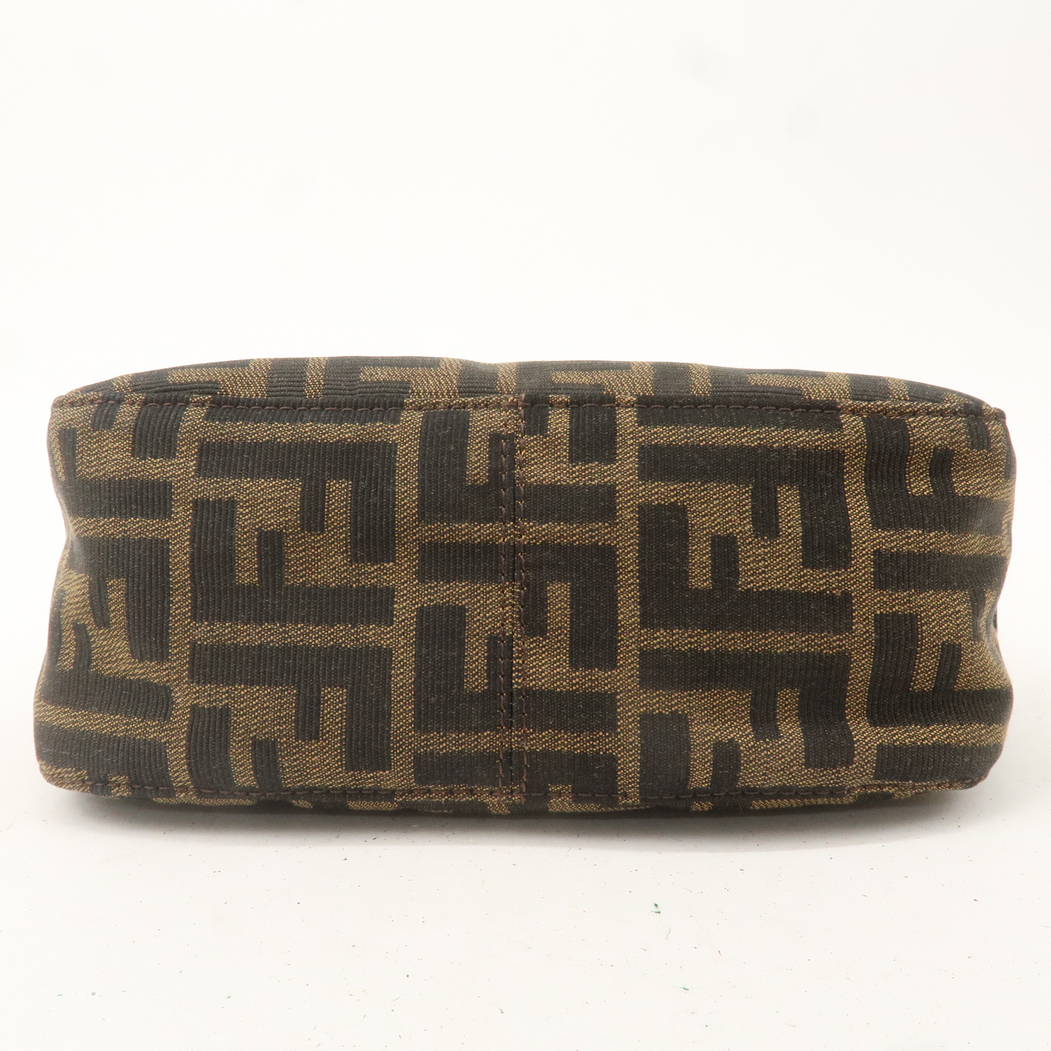 FENDI Zucca Canvas Leather Shoulder Bag Khaki Brown Black 26723