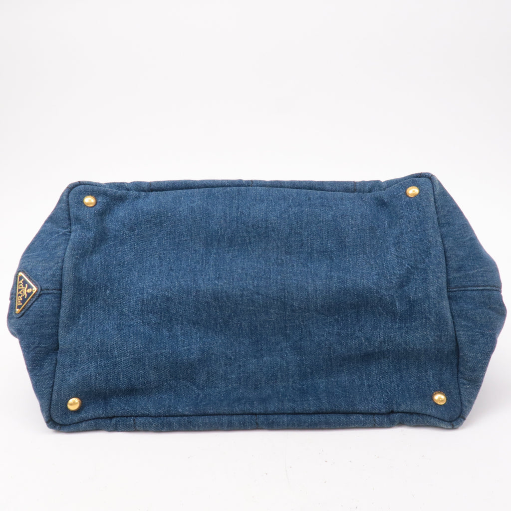 Prada Canapa Large Canvas Tote Bag Hand Bag Denim Blue B1872B