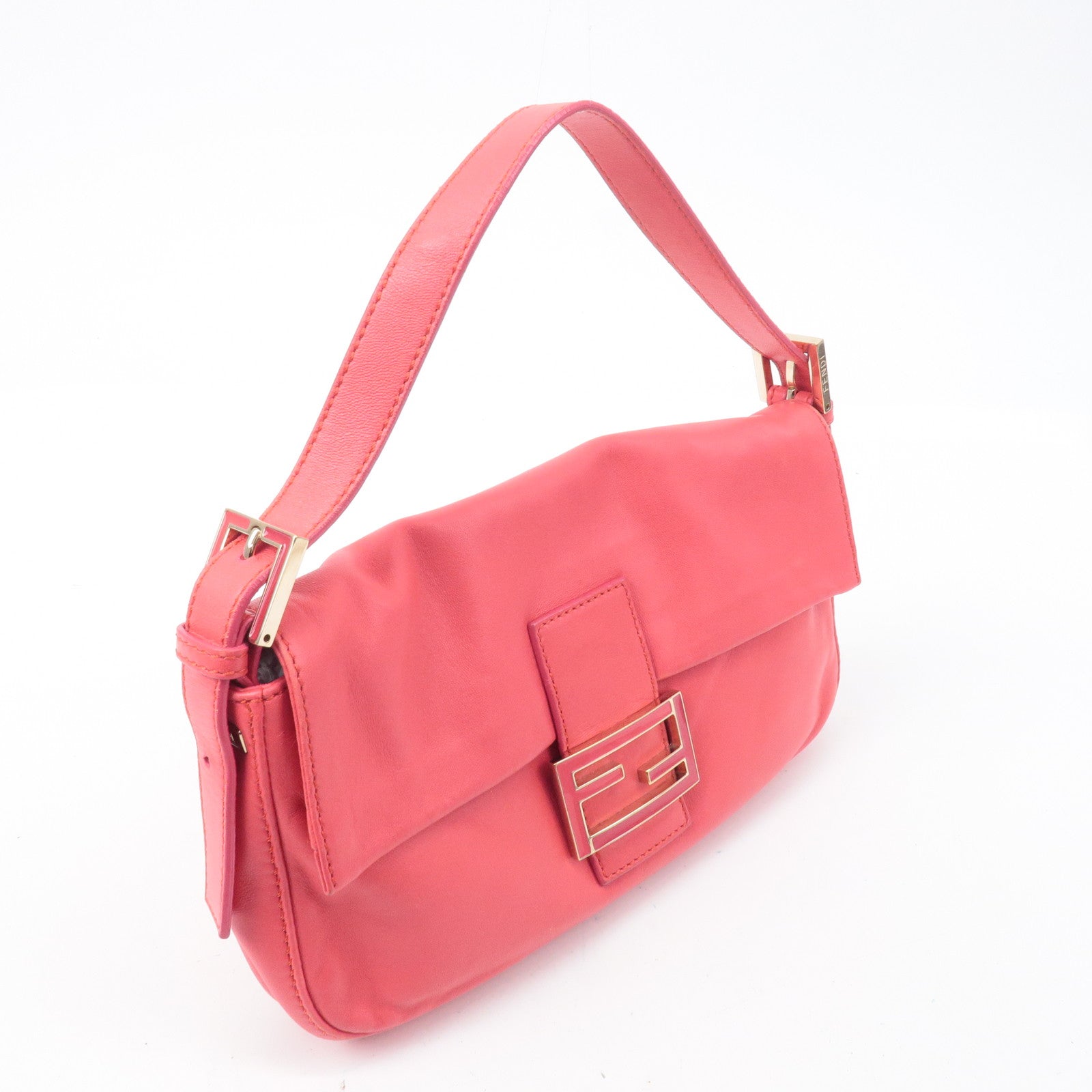 FENDI Mamma Baguette Leather Hand Bag Shoulder Bag Pink 8BR600