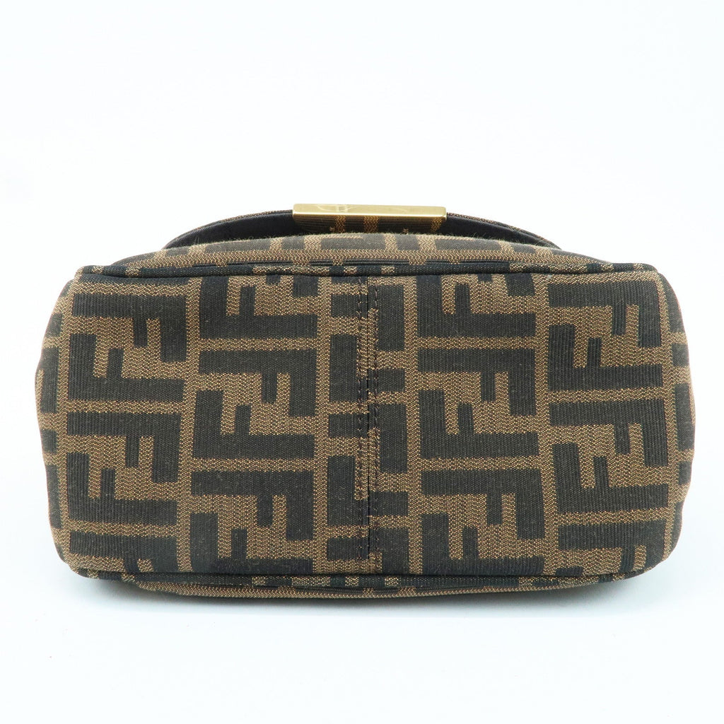 FENDI Zucca Canvas Leather Shoulder Bag Brown Black 8BT214