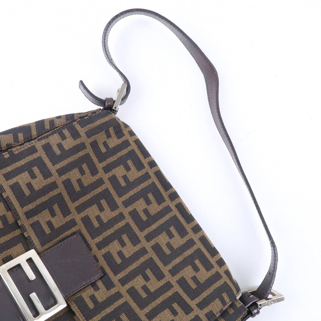 FENDI Zucca Mamma Baguette Canvas Leather Shoulder Bag 26325