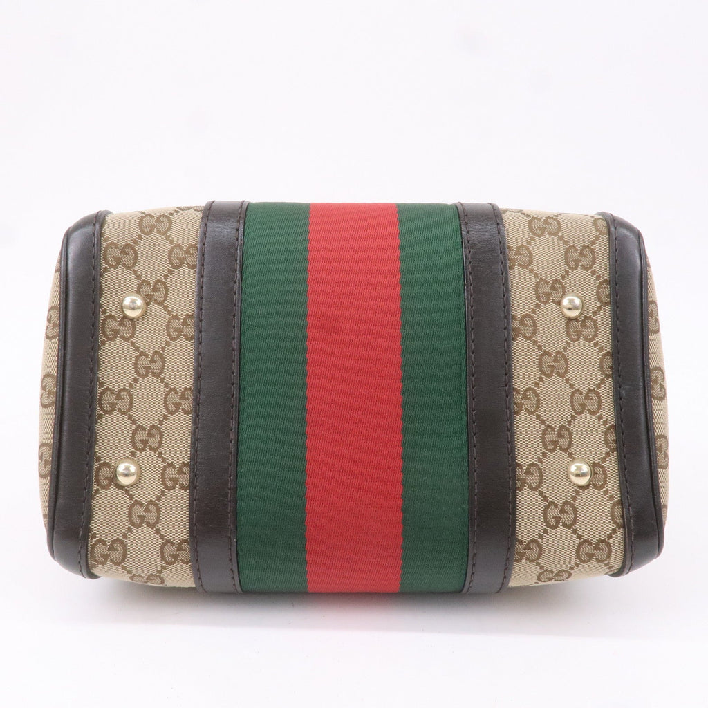 GUCCI Sherry GG Canvas Leather Boston Bag Beige Brown 269876
