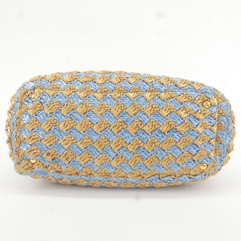 Prada Raffia Crochet Canapa Tote Bag Blue Beige BN2303