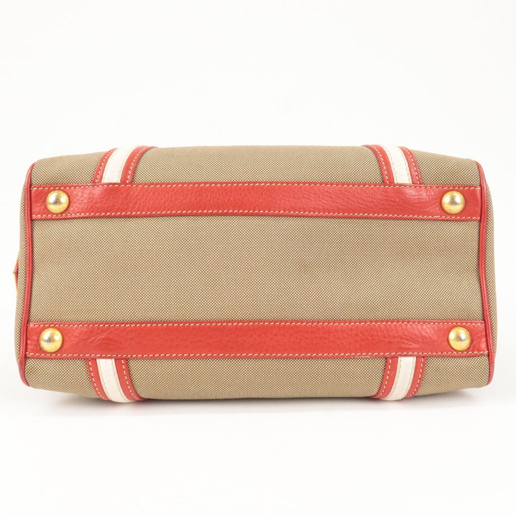 Prada Logo Jacquard Canvas Leather 2Way Shoulder Bag Beige Red