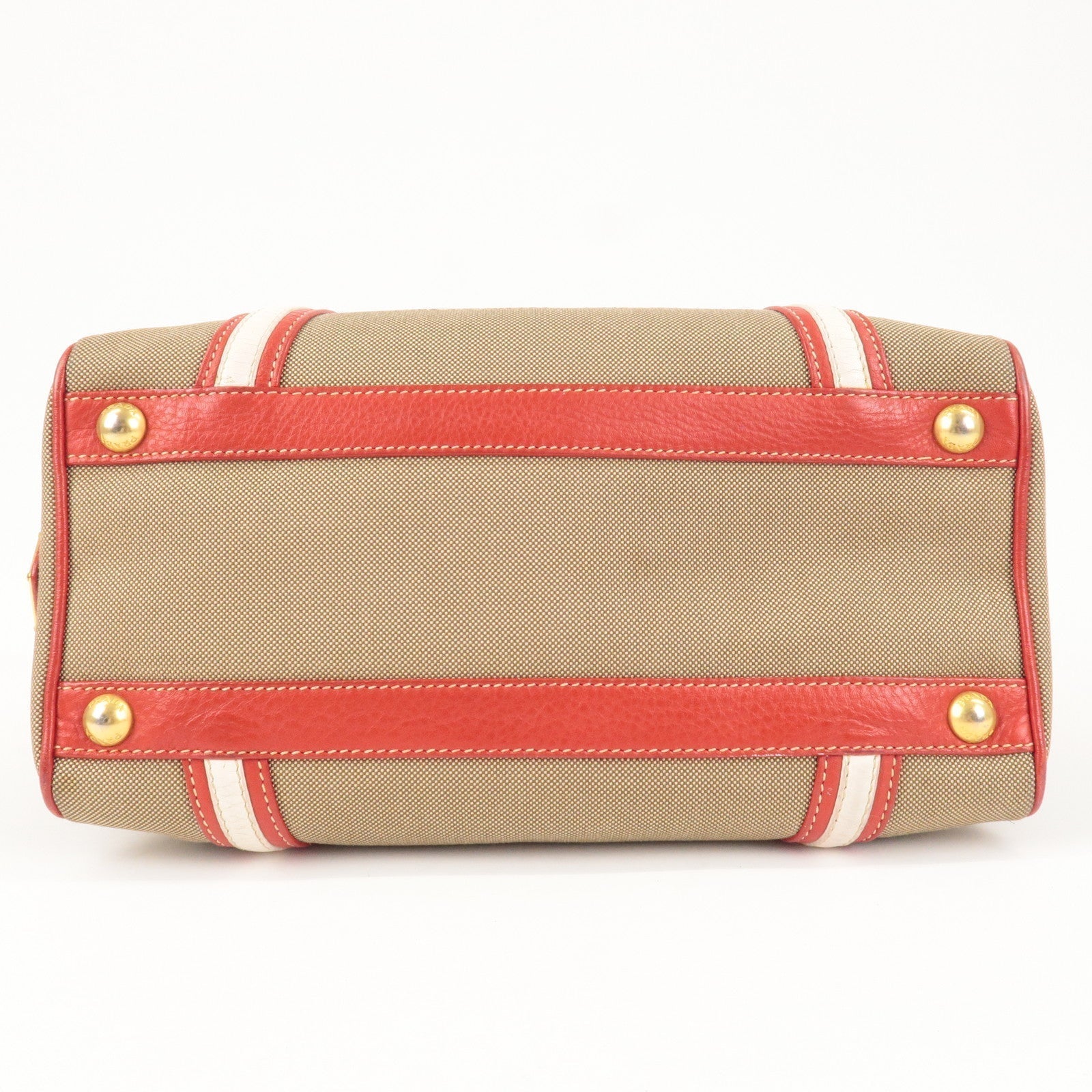 Prada Logo Jacquard Canvas Leather 2Way Shoulder Bag Beige Red