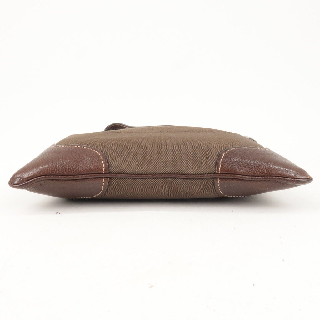 Prada Logo Jacquard Canvas Leather Shoulder Bag Brown