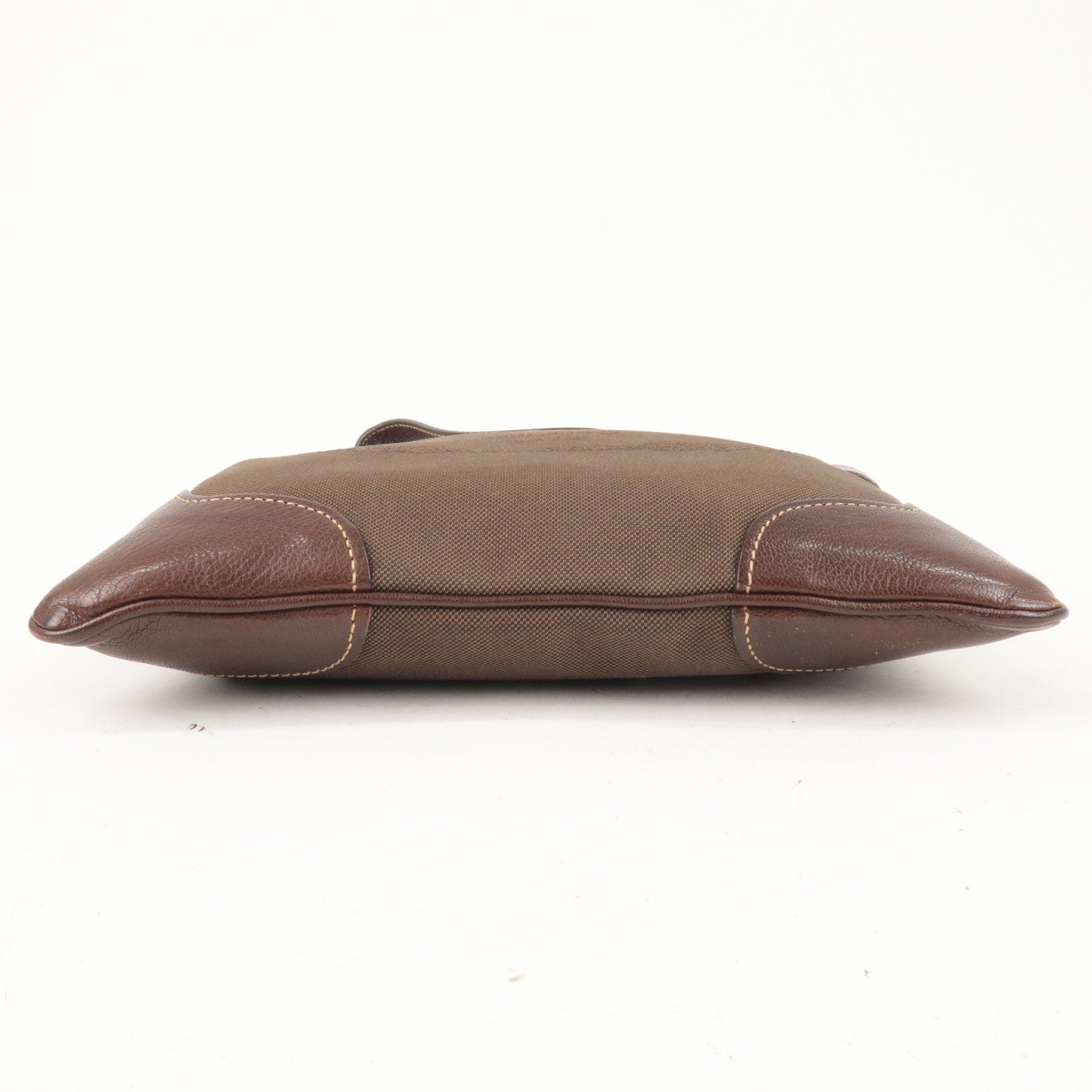 Prada Logo Jacquard Canvas Leather Shoulder Bag Brown