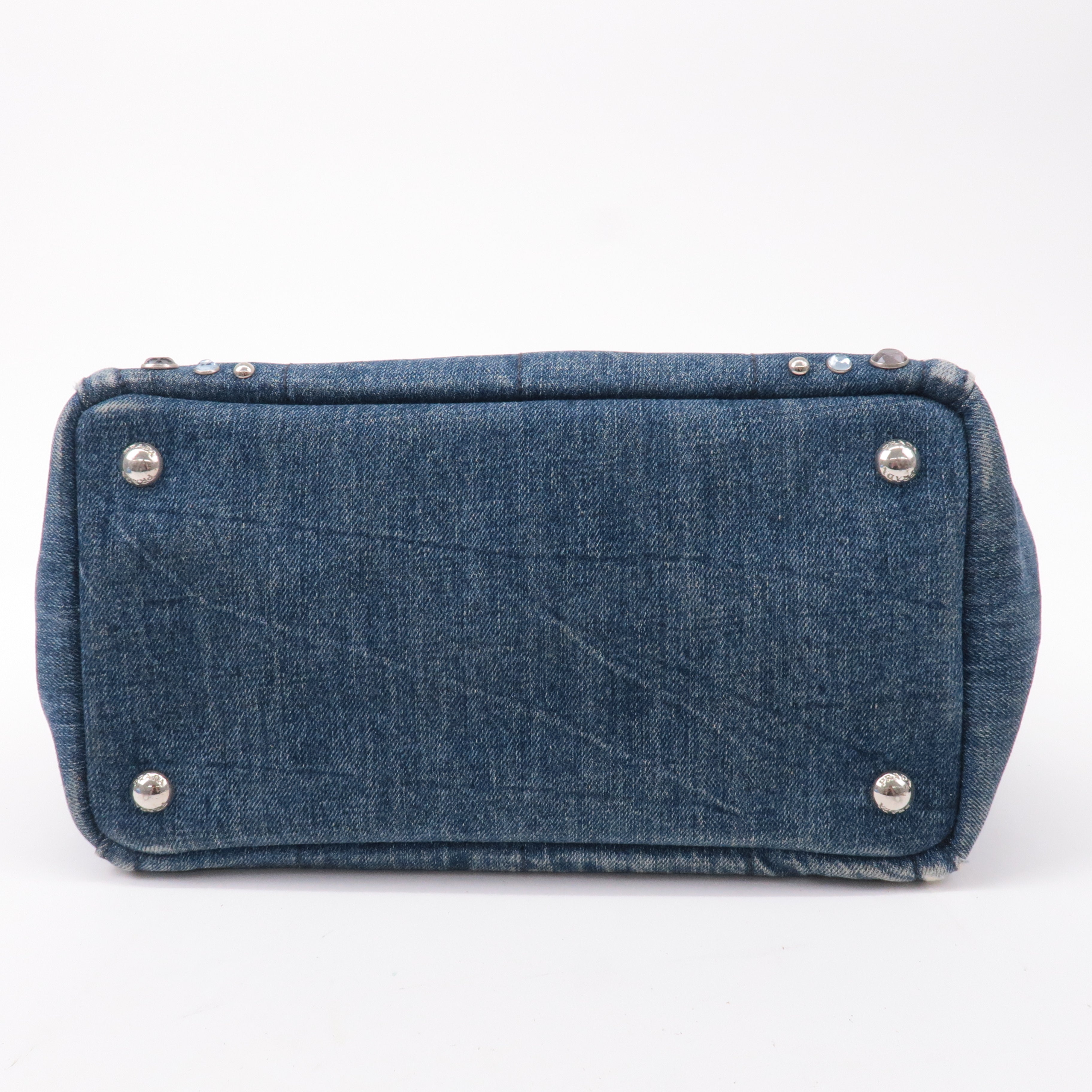 Prada Denim Bijou Canapa Mini Canvas 2Way Hand Bag Blue 1BG439