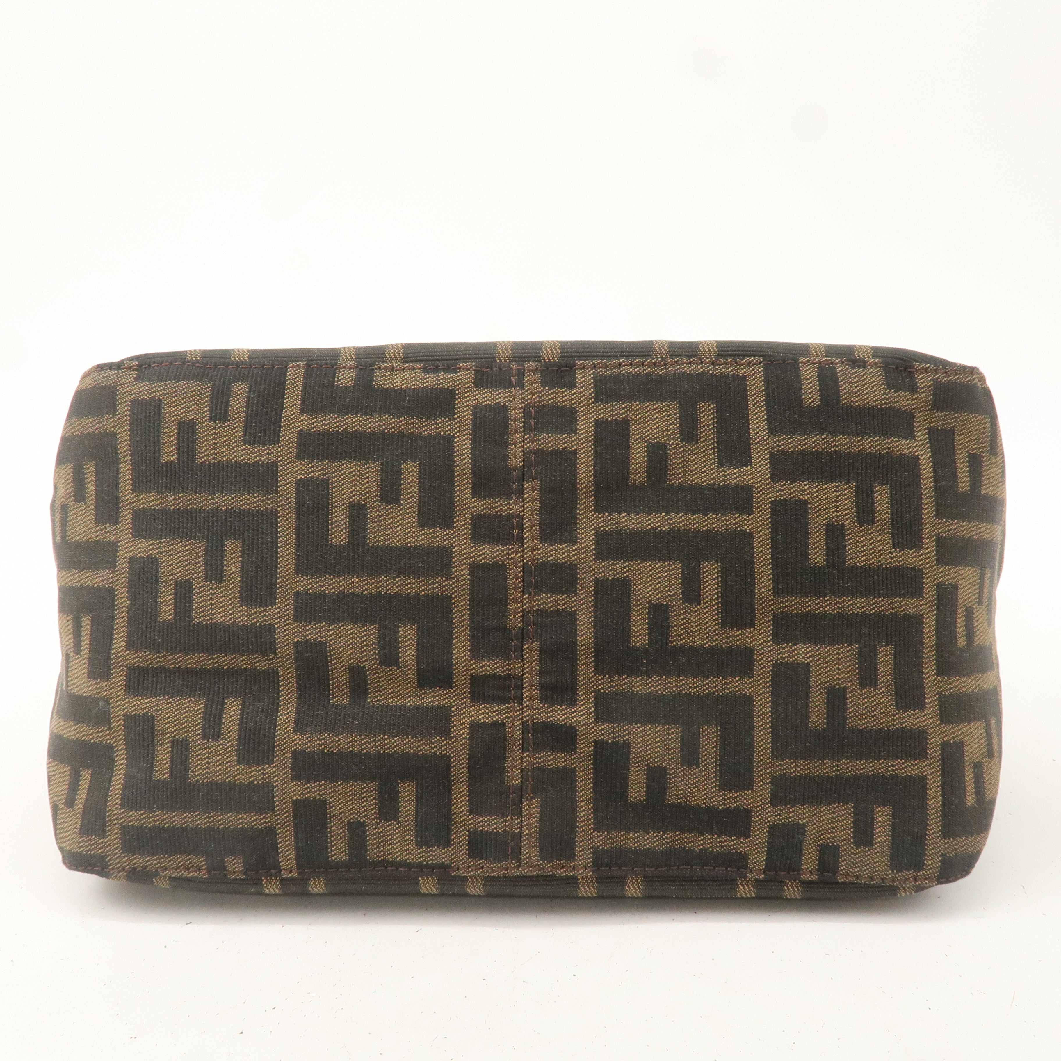 FENDI Zucca Canvas Leather Shoulder Bag Brown Black 26426