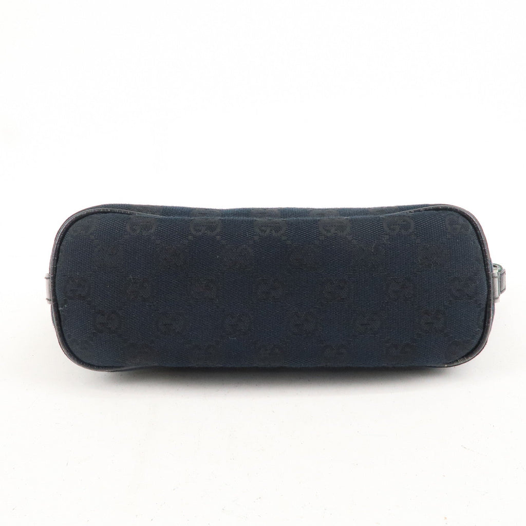 GUCCI Boat Bag Sherry GG Canvas Leather Pouch Black 141809