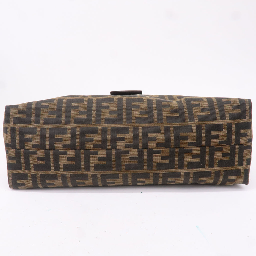 FENDI Zucca Canvas Leather Shoulder Bag Brown Black 16115