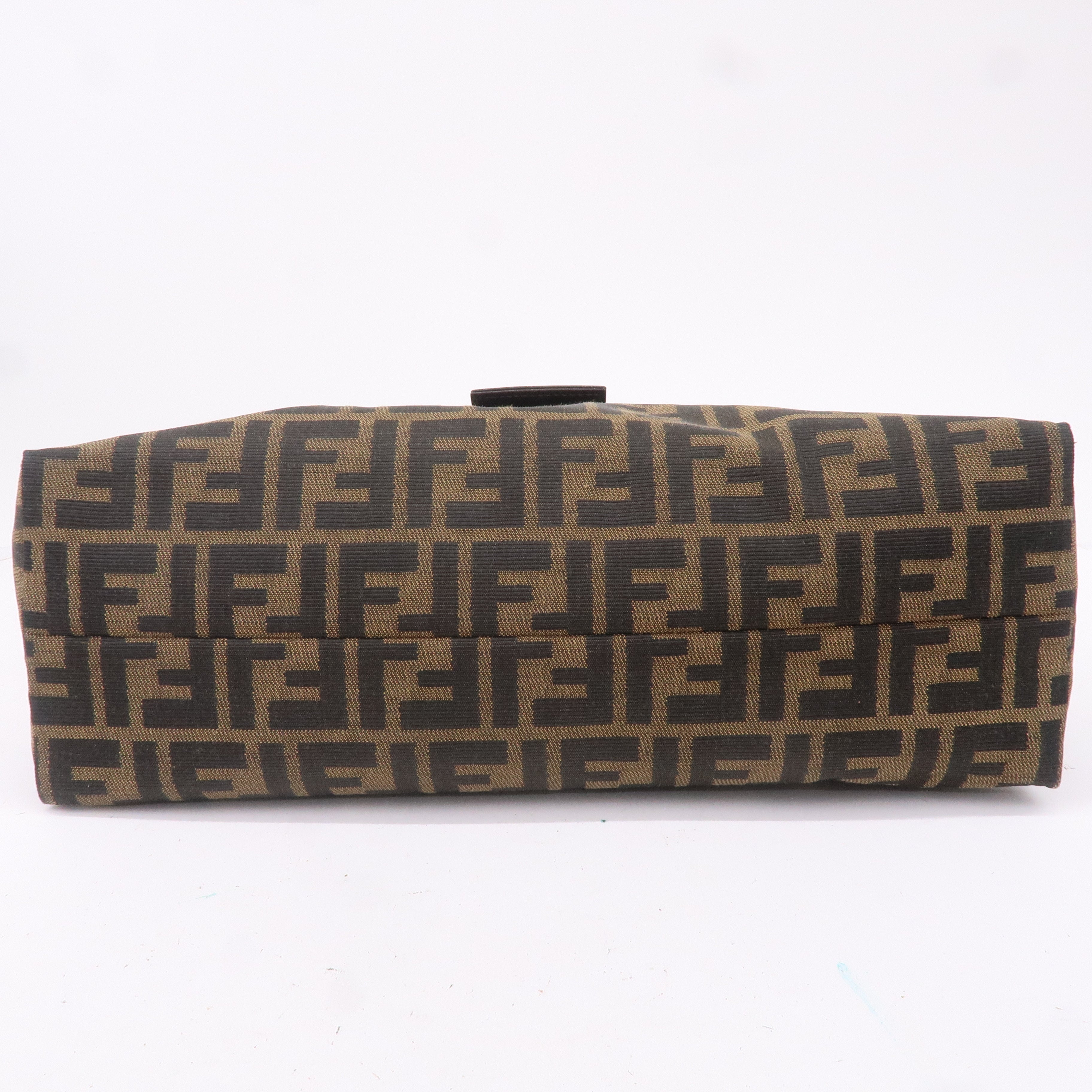 FENDI Zucca Canvas Leather Shoulder Bag Brown Black 16115