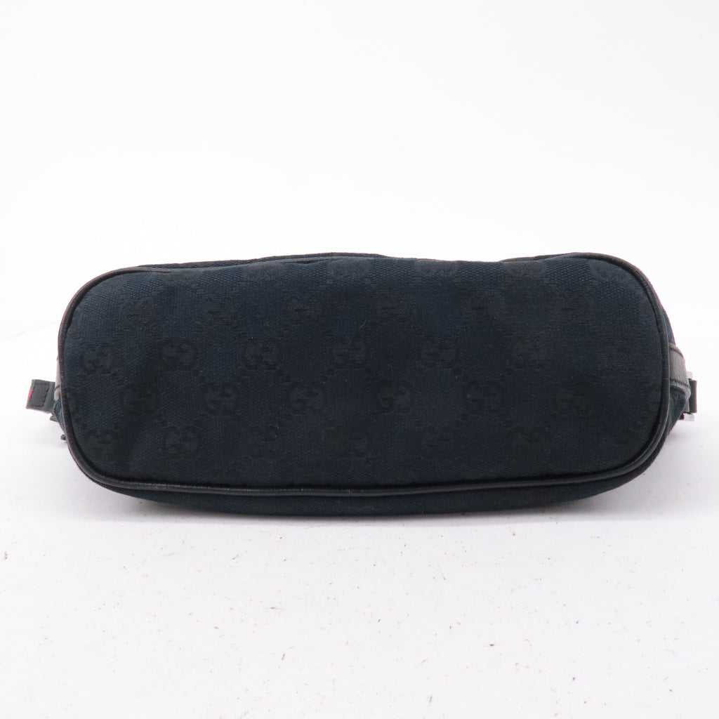 GUCCI Boat Bag Sherry GG Canvas Leather Pouch Black 141809