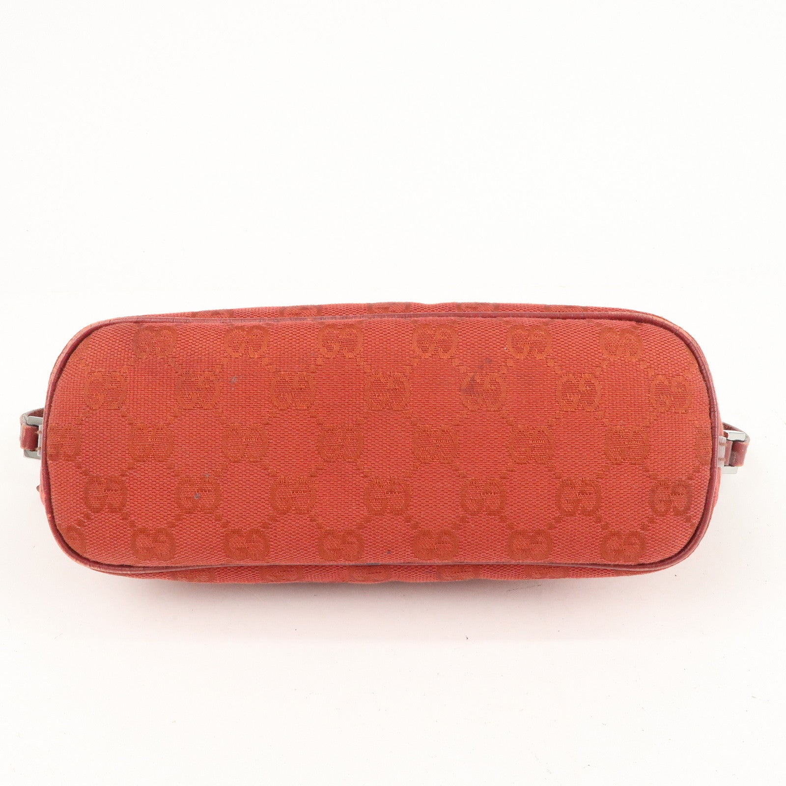 GUCCI Boat Bag GG Canvas Leather Hand Bag Pouch Red 07198