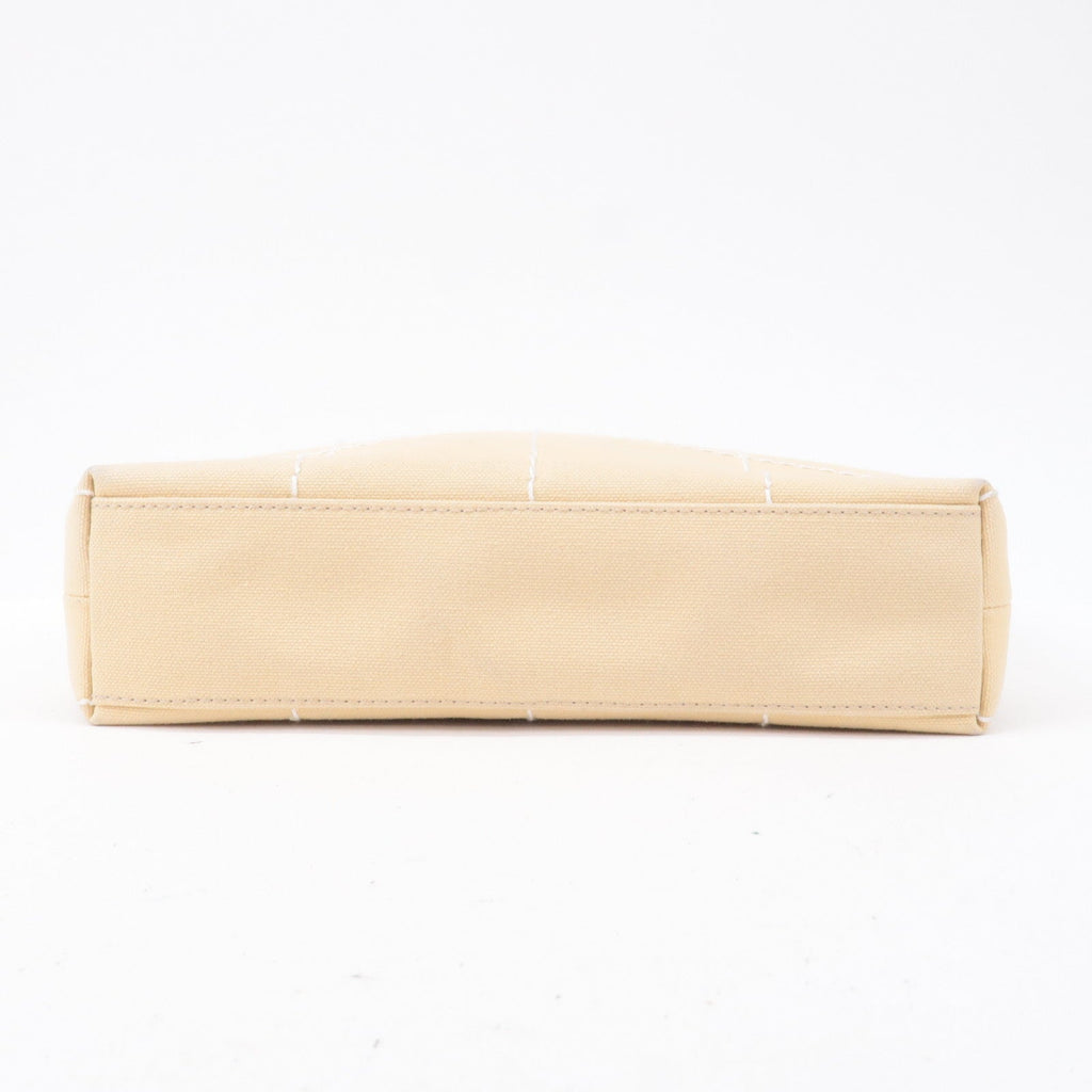 CHANEL Chocolate Bar Canvas Hand Bag Shoulder Bag Beige