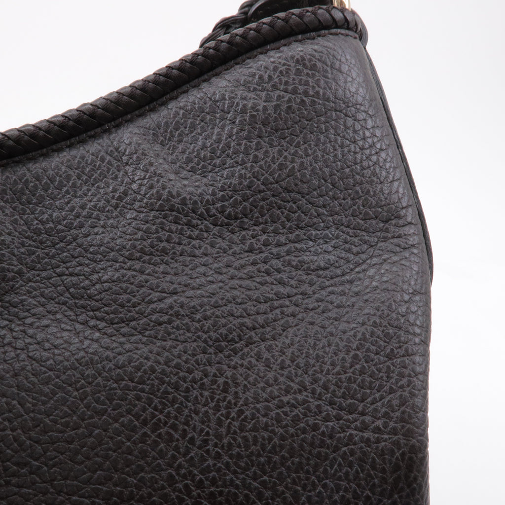 GUCCI Leather Shoulder Bag Hand Bag Dark Brown 336659