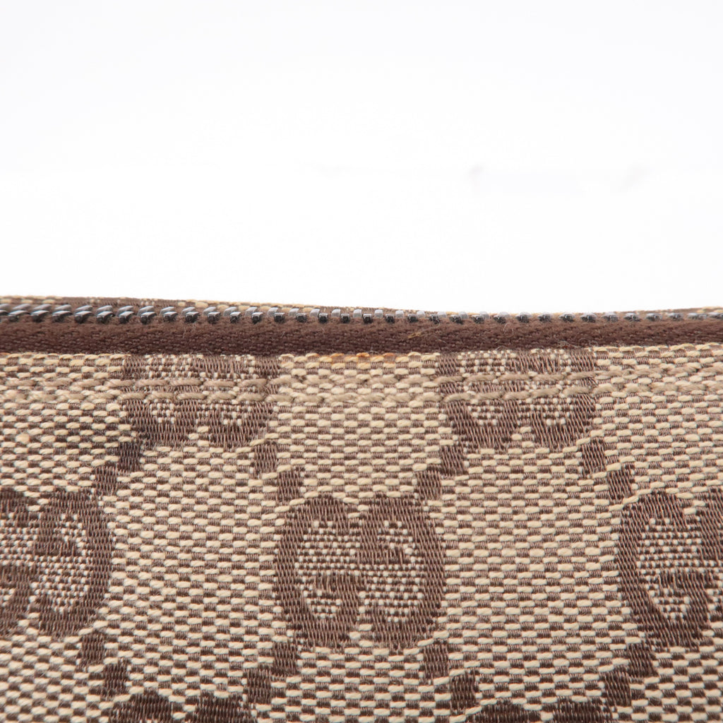 GUCCI GG Canvas Leather Hand Bag Pouch Beige Brown 103399