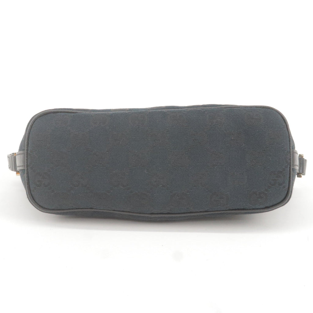GUCCI GG Canvas Leather Boat Bag Hand Bag Black 141809