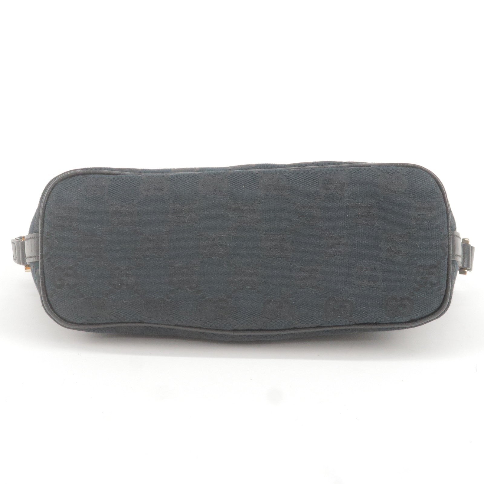GUCCI GG Canvas Leather Boat Bag Hand Bag Black 141809