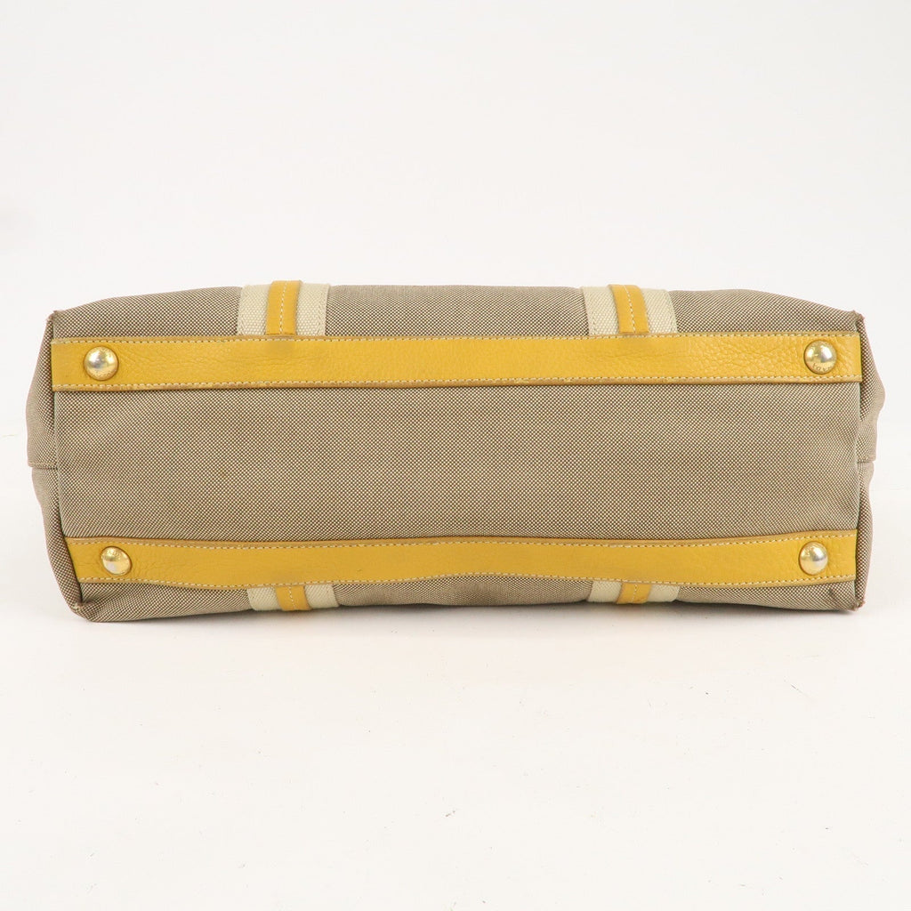 Prada Logo Jacquard Leather 2Way Hand Bag Beige Orange BN1453