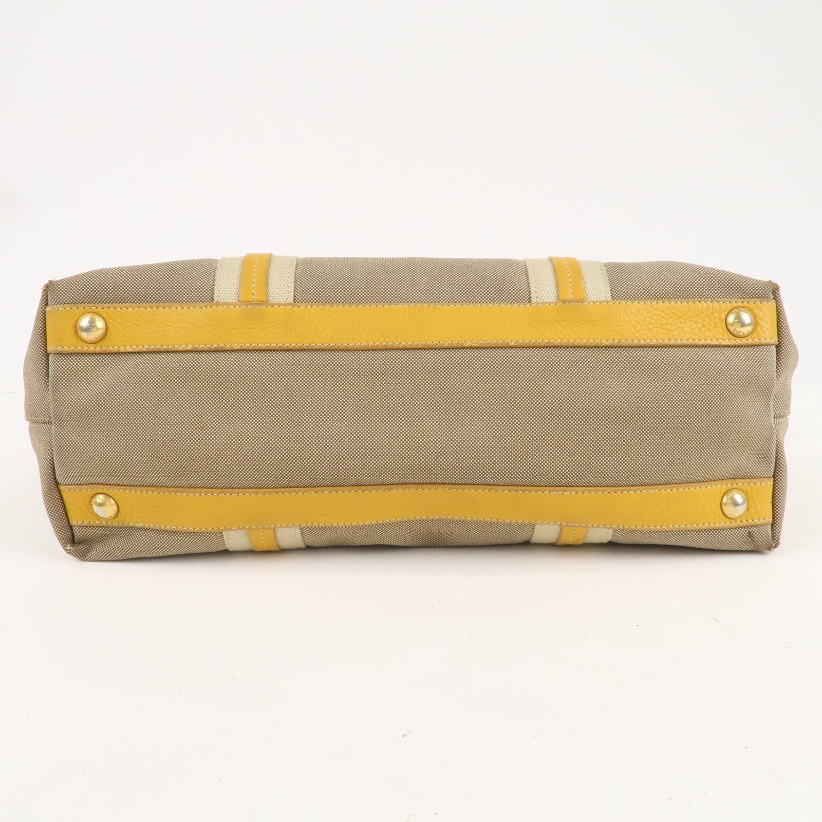 Prada Logo Jacquard Leather 2Way Hand Bag Beige Orange BN1453